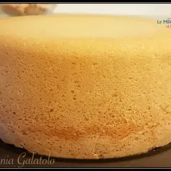 Un pan di spagna sofficissimo, dorato e invitante, pronto per essere farcito. La sua consistenza perfetta promette un dolce delizioso.
